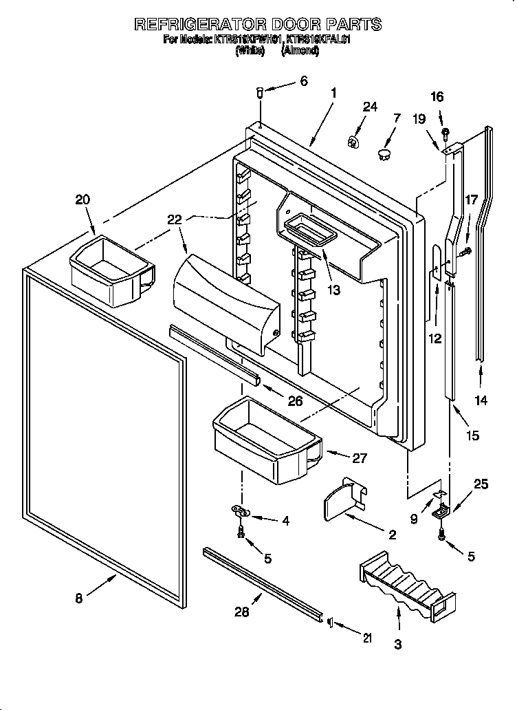 KitchenAid KTRS19KFWH01 refrigerator door diagram