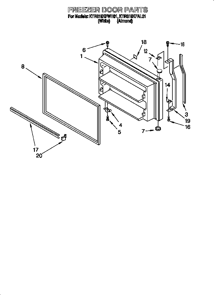 KitchenAid KTRS19KFWH01 freezer door diagram