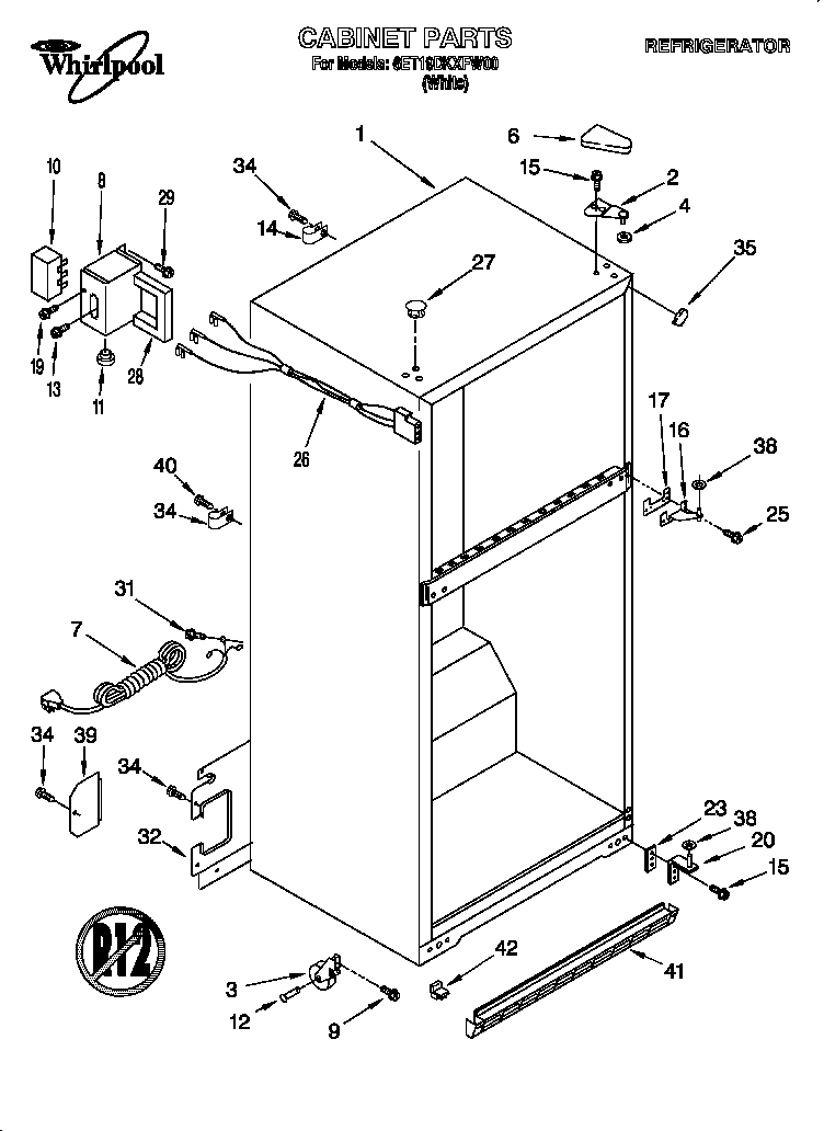 Whirlpool 6ET19DKXFW00 cabinet diagram