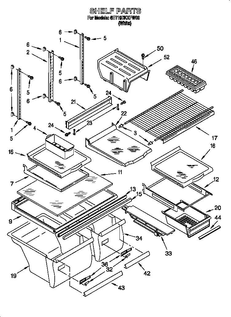Whirlpool 6ET19DKXFW00 shelf diagram