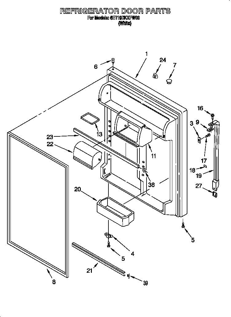 Whirlpool 6ET19DKXFW00 refrigerator door diagram