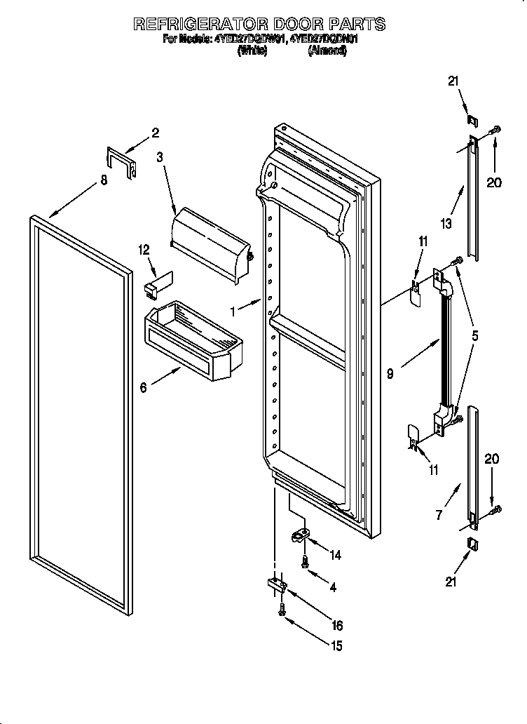 Whirlpool 4YED27DQDW01 refrigerator door diagram