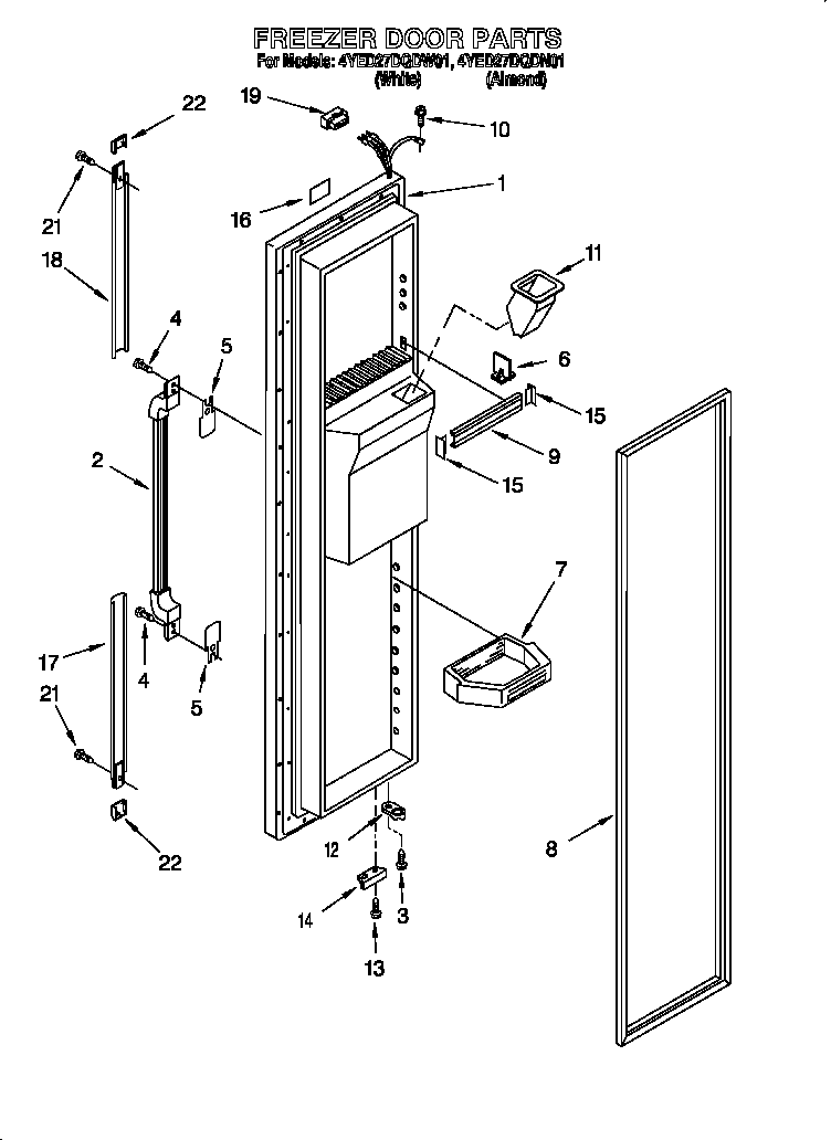 Whirlpool 4YED27DQDW01 freezer door diagram