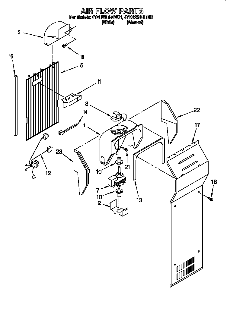 Whirlpool 4YED25DQDW01 airflow diagram