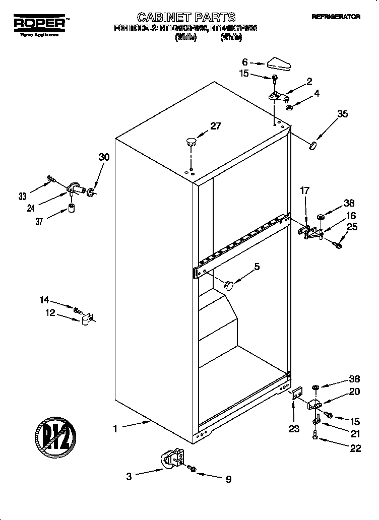 Roper RT14WKXFW00 cabinet diagram