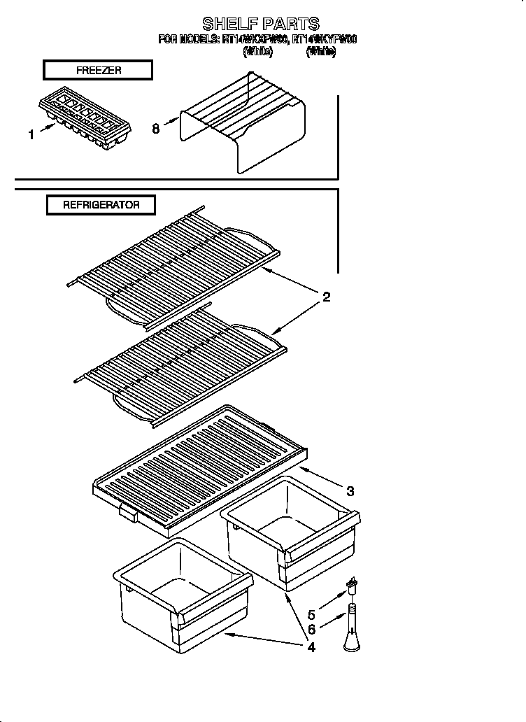 Roper RT14WKXFW00 shelf diagram