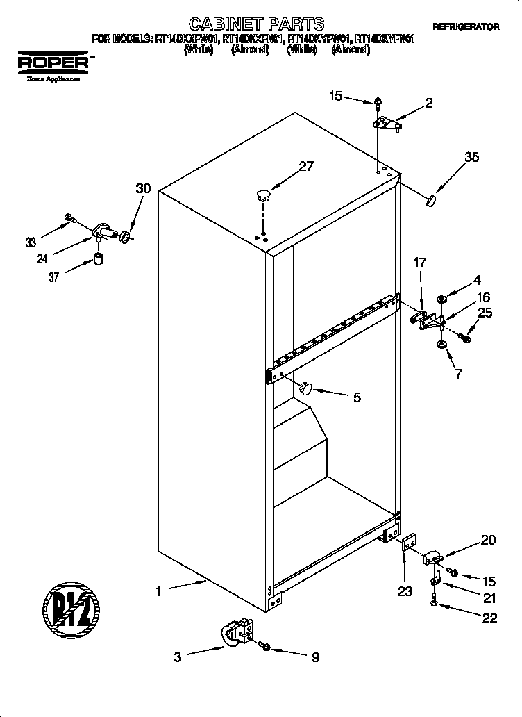 Roper RT14DKXFW01 cabinet diagram