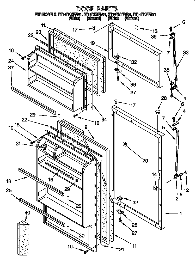 Roper RT14DKXFW01 door diagram