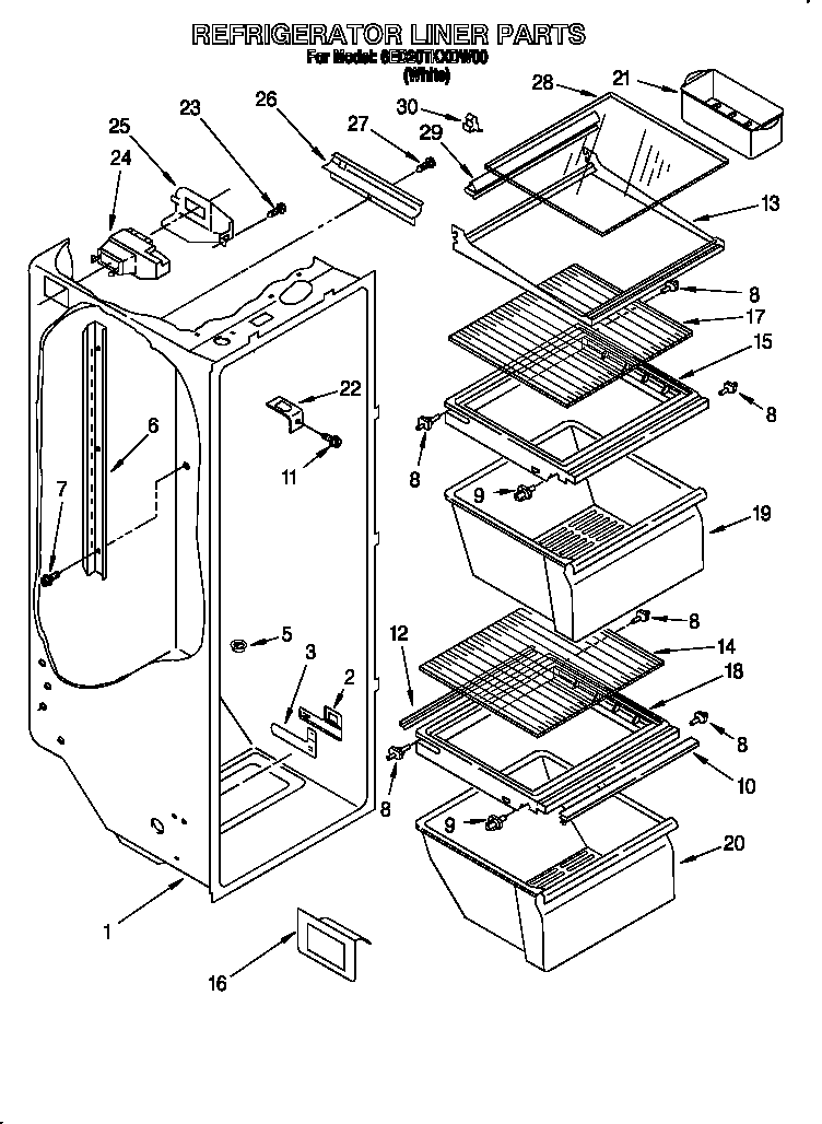 Whirlpool 6ED20TKXDW00 refrigerator liner diagram