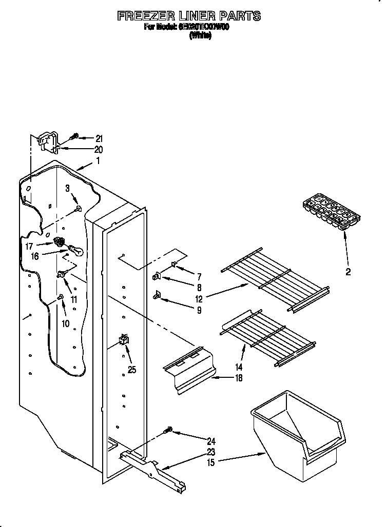 Whirlpool 6ED20TKXDW00 freezer liner diagram