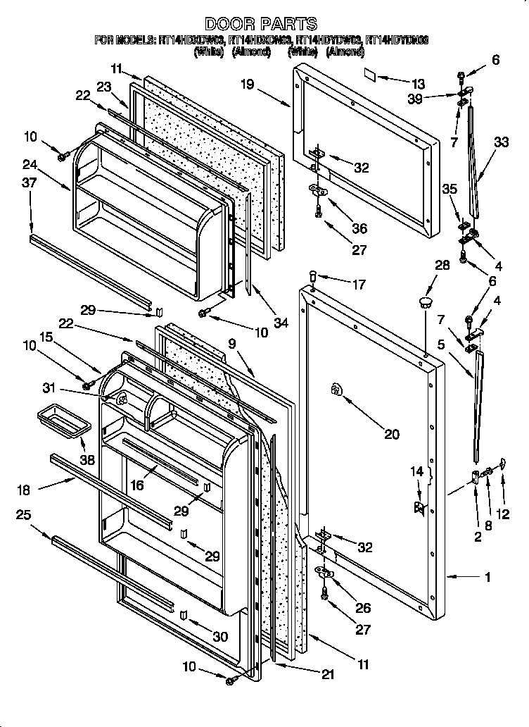 Roper RT14HDYDW03 door diagram
