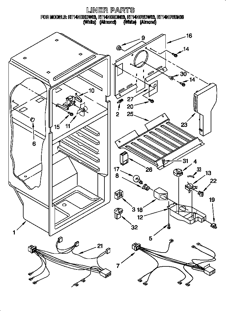 Roper RT14HDYDW03 liner diagram