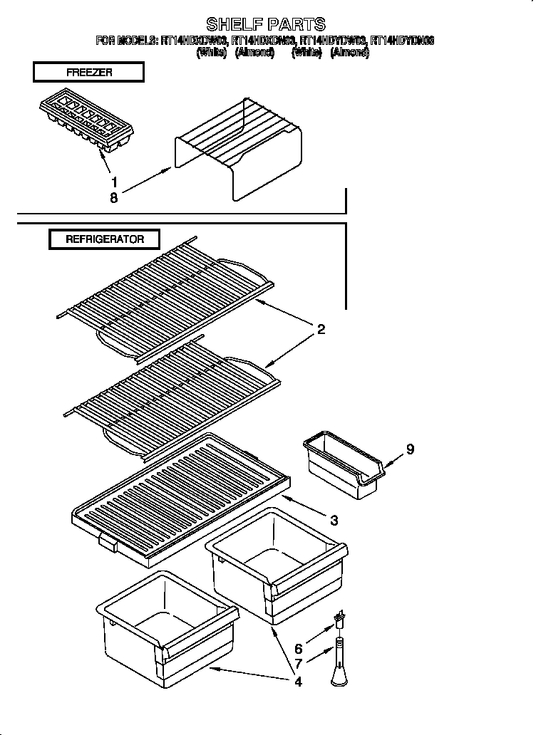Roper RT14HDYDW03 shelf diagram