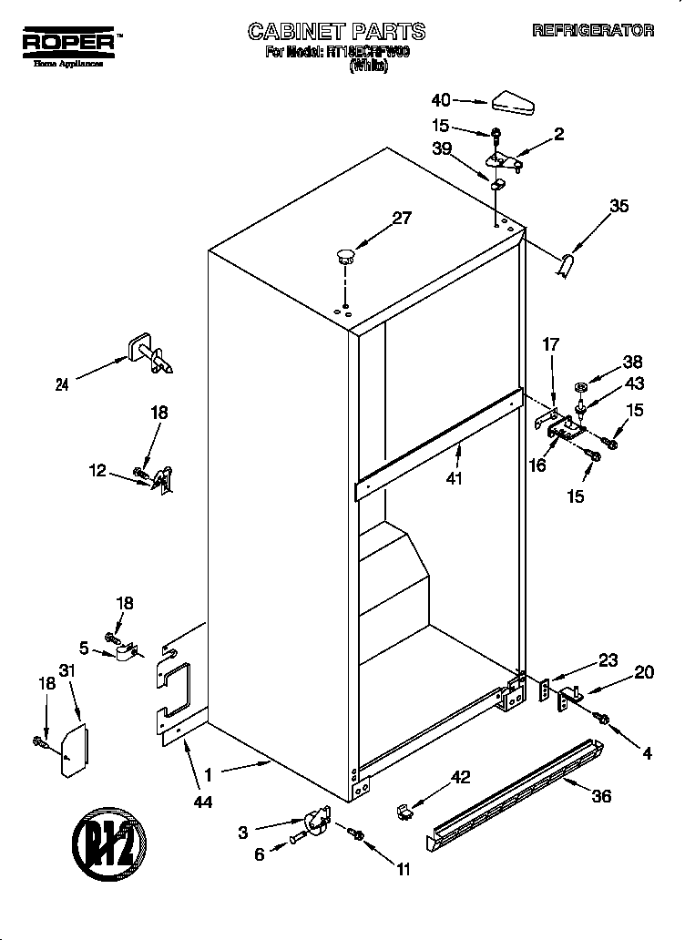 Roper RT18ECRFW00 cabinet diagram