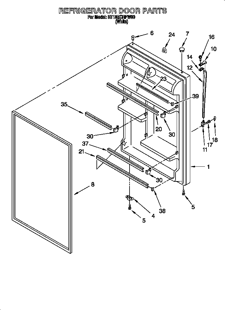 Roper RT18ECRFW00 refrigerator door diagram