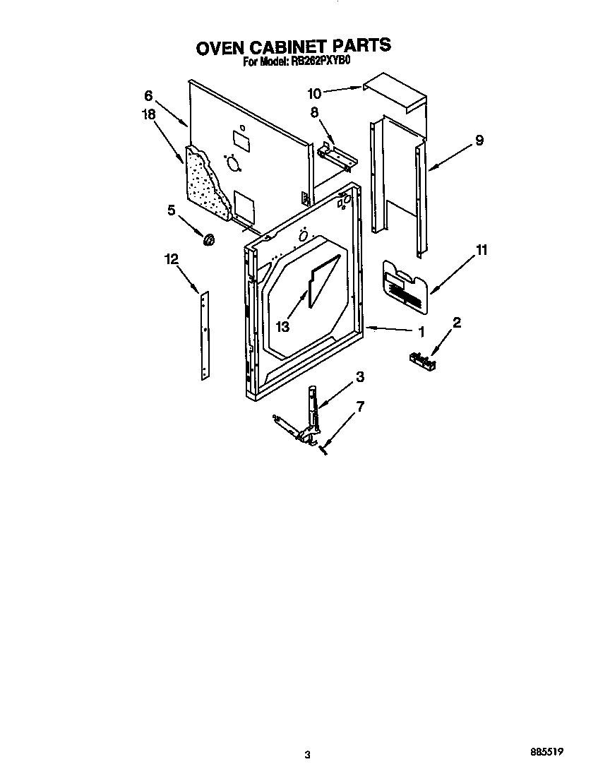 Whirlpool RB262PXYB0 oven cabinet diagram