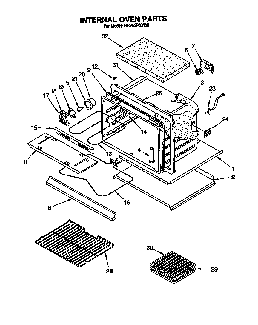 Whirlpool RB262PXYB0 internal oven diagram