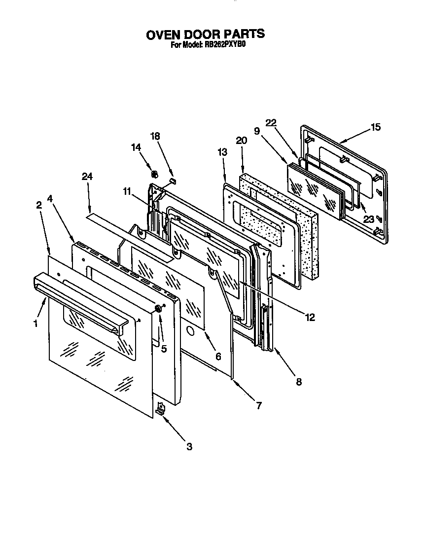 Whirlpool RB262PXYB0 oven door diagram