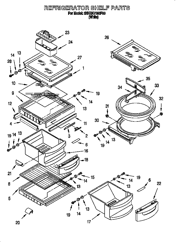Bauknecht 3XKGN7050F00 refrigerator shelf diagram
