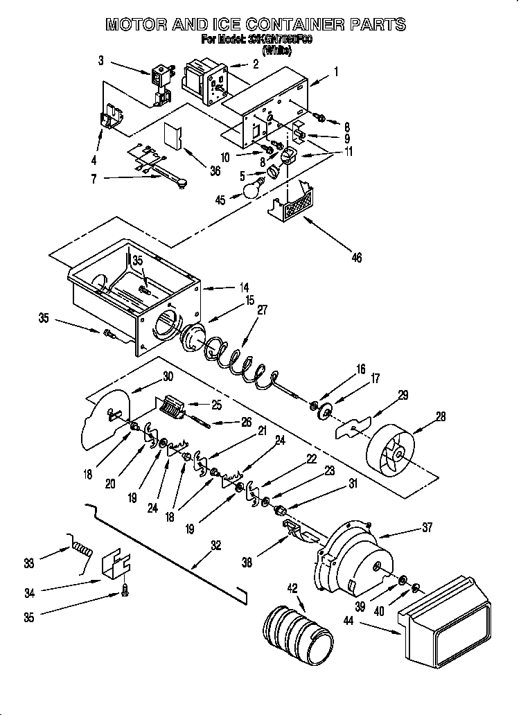Bauknecht 3XKGN7050F00 motor and ice container diagram