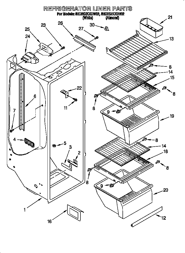 Whirlpool 8ED20ZKXDW02 refrigerator liner diagram