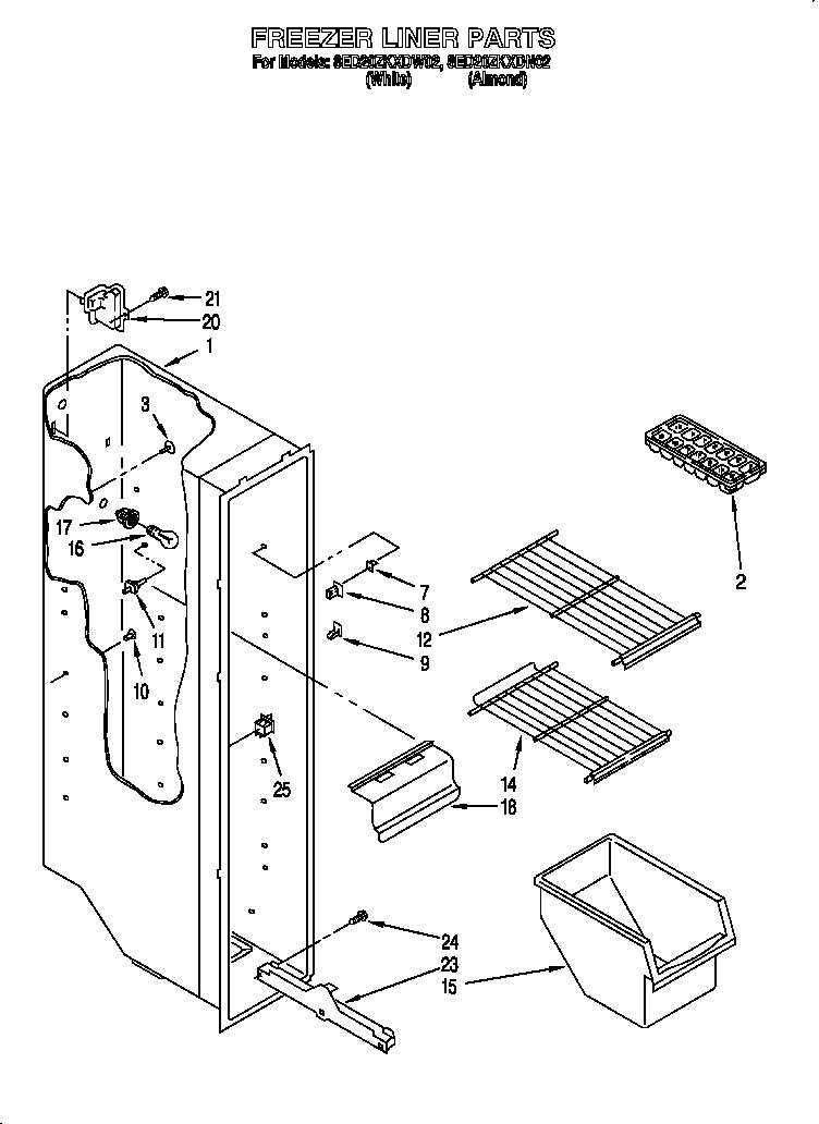 Whirlpool 8ED20ZKXDW02 freezer liner diagram