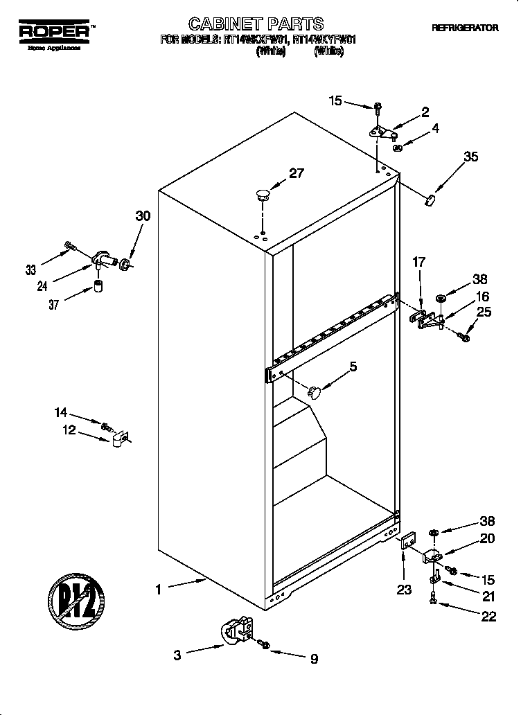 Roper RT14WKXFW01 cabinet diagram