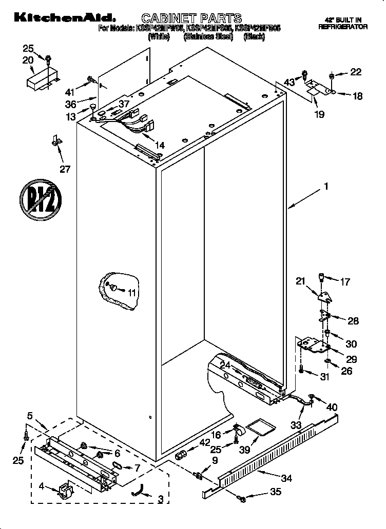 KitchenAid KSSP42MFB05 cabinet diagram