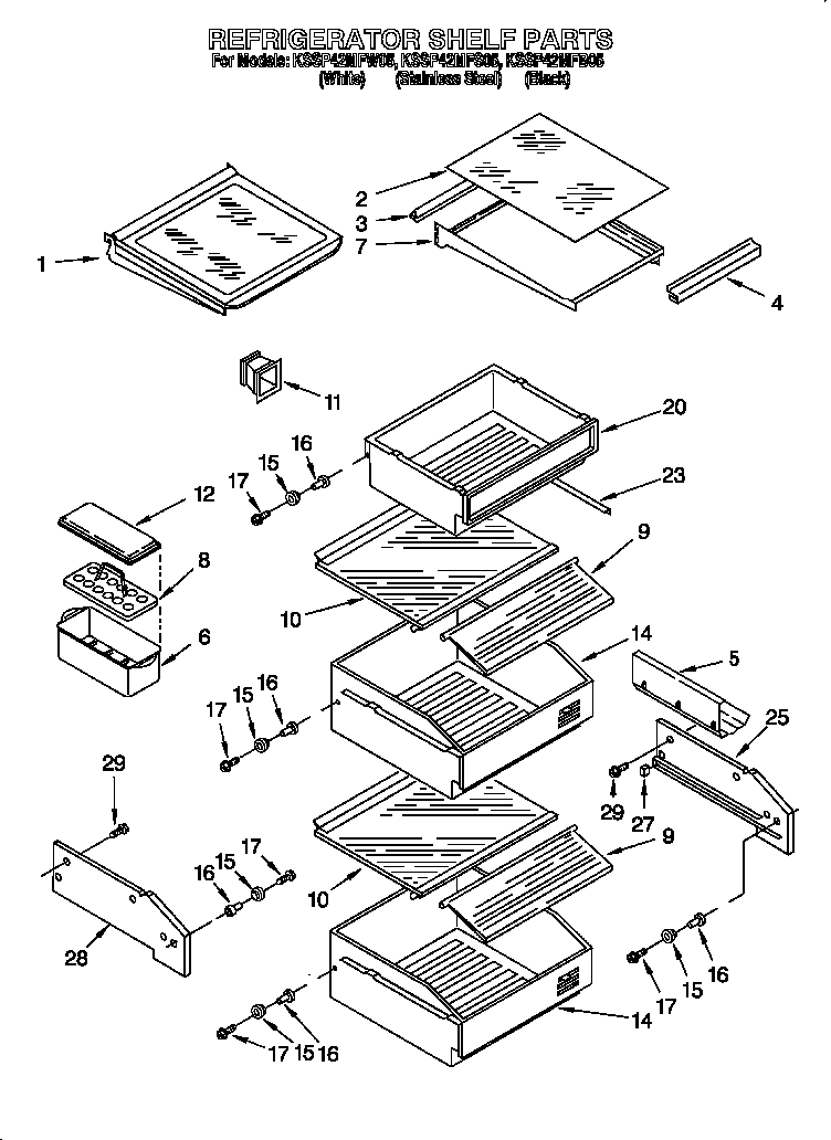 KitchenAid KSSP42MFB05 refrigerator shelf diagram