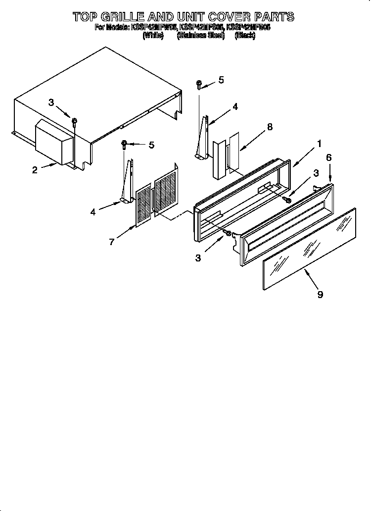 KitchenAid KSSP42MFB05 top grille and unit cover diagram