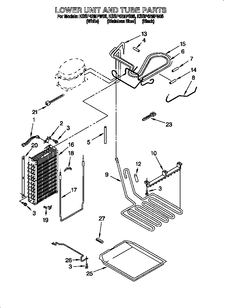 KitchenAid KSSP42MFB05 lower unit and tube diagram
