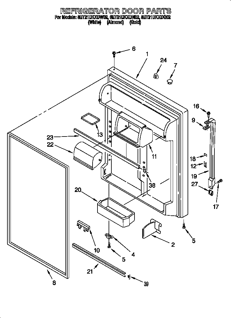 Whirlpool 8ET21DKXDN02 refrigerator door diagram