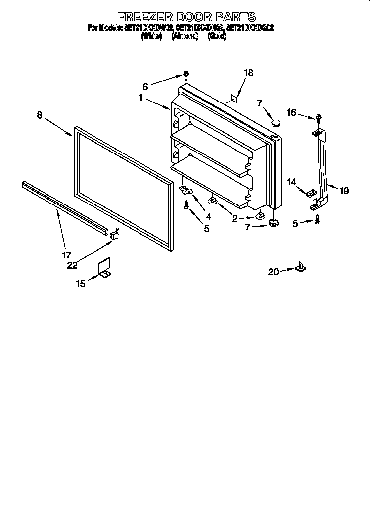 Whirlpool 8ET21DKXDN02 freezer door diagram