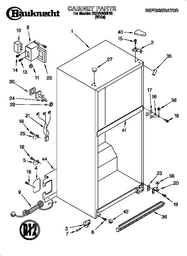 Bauknecht 3XKVN600F00 cabinet diagram