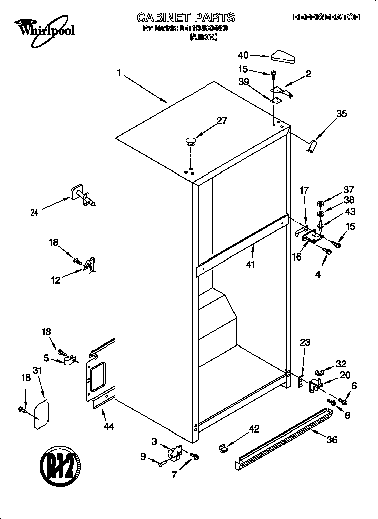 Whirlpool 8ET19DKXEN00 cabinet diagram