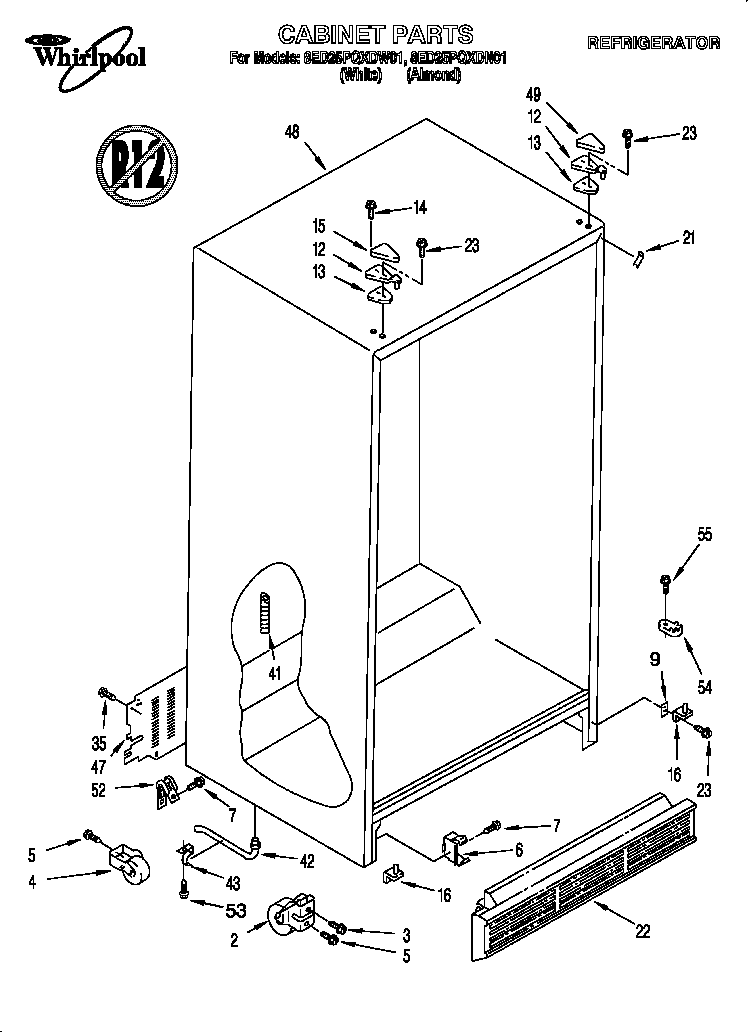 Whirlpool 8ED25PQXDW01 cabinet diagram