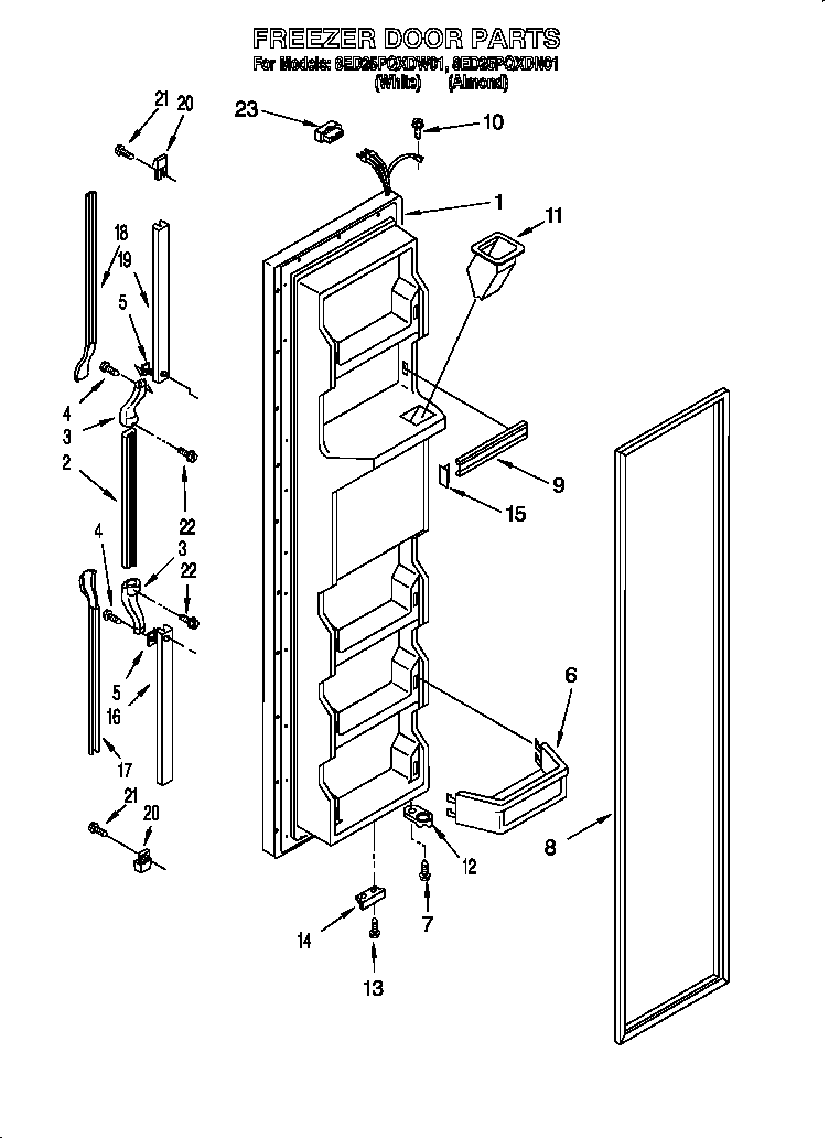 Whirlpool 8ED25PQXDW01 freezer door diagram