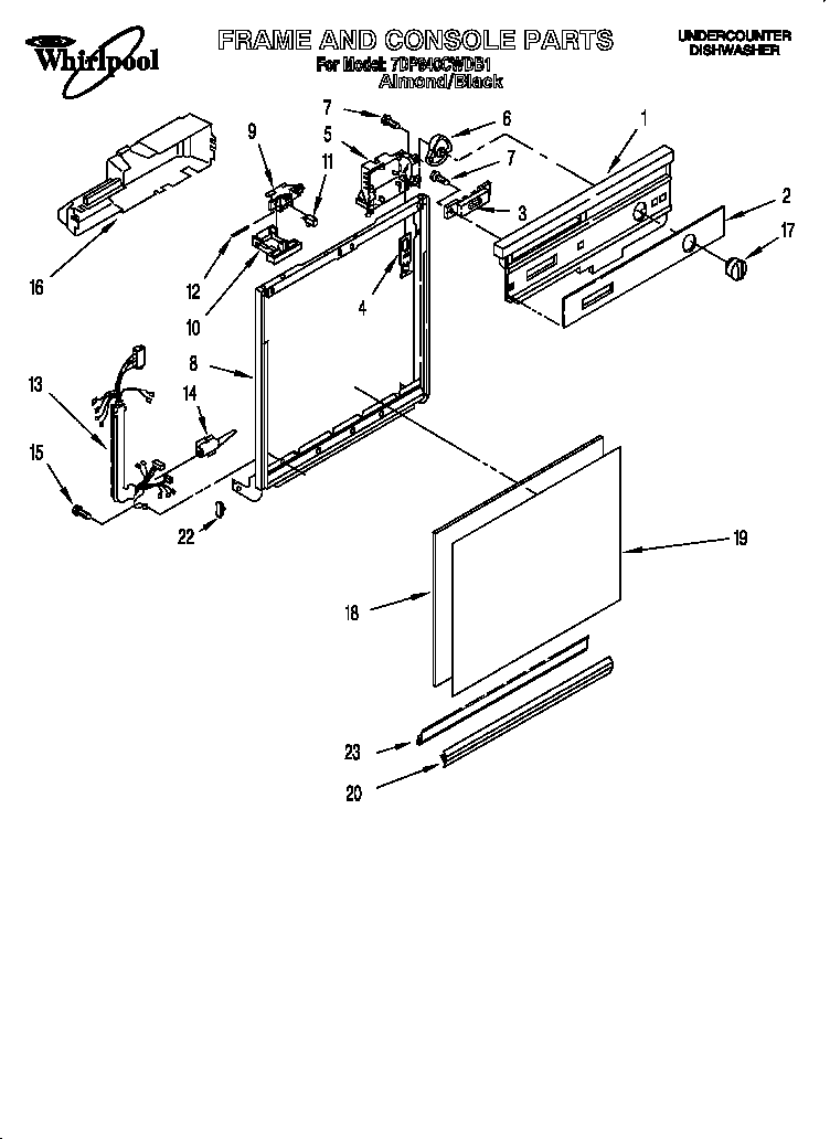 Whirlpool 7DP840CWDB1 frame and control diagram