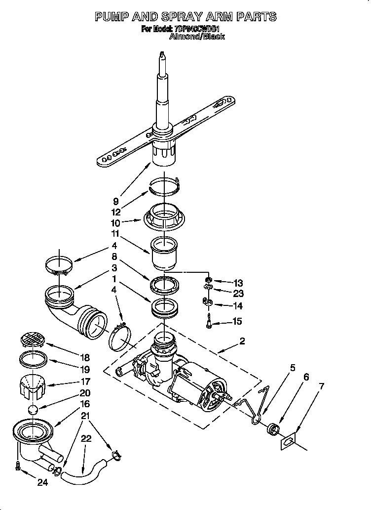 Whirlpool 7DP840CWDB1 pump and spray arm diagram