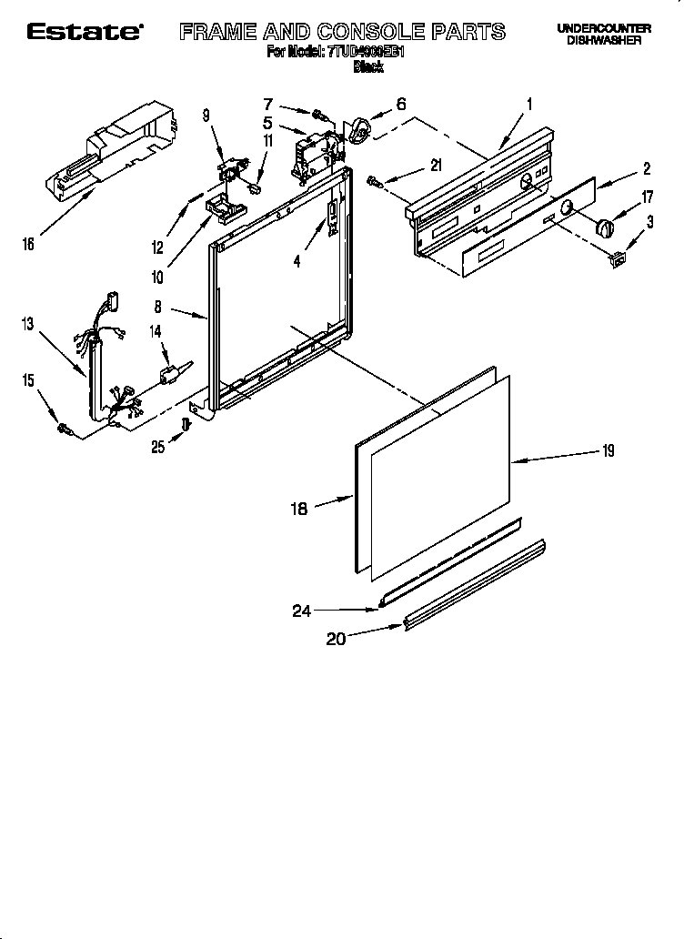 Whirlpool 7TUD4000EB1 frame and console diagram