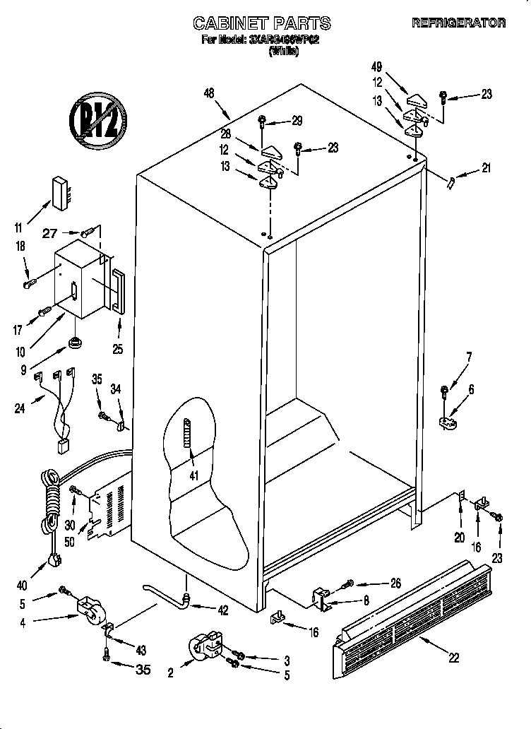 Whirlpool 3XARG496WP02 cabinet diagram