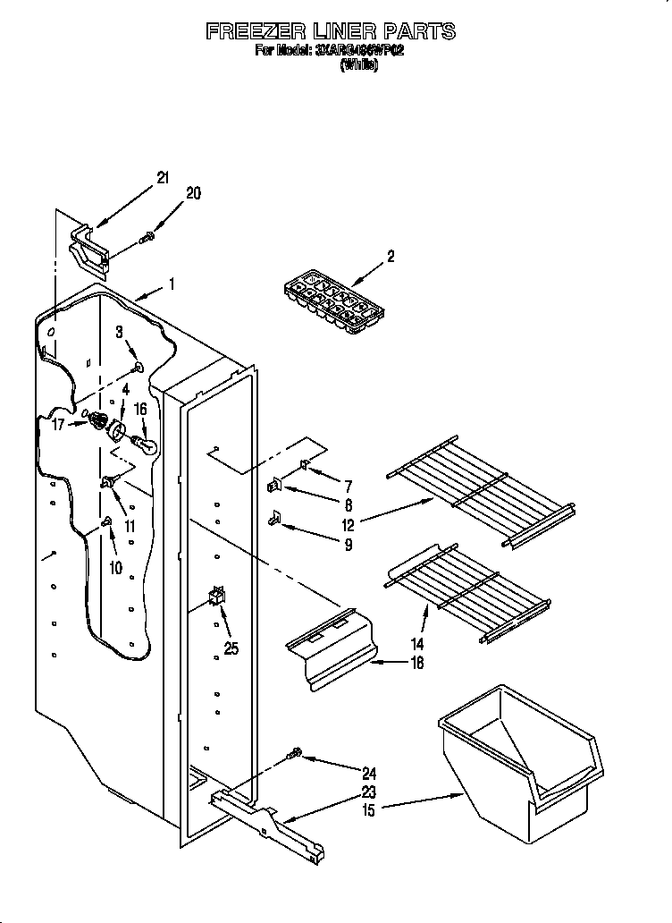 Whirlpool 3XARG496WP02 freezer liner diagram