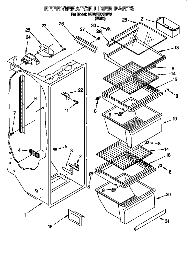 Whirlpool 6ED20TKXDW02 refrigerator liner diagram