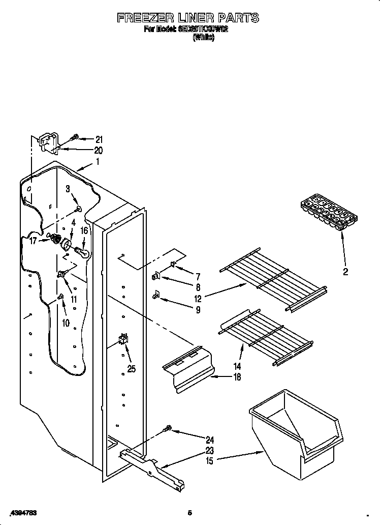Whirlpool 6ED20TKXDW02 freezer liner diagram