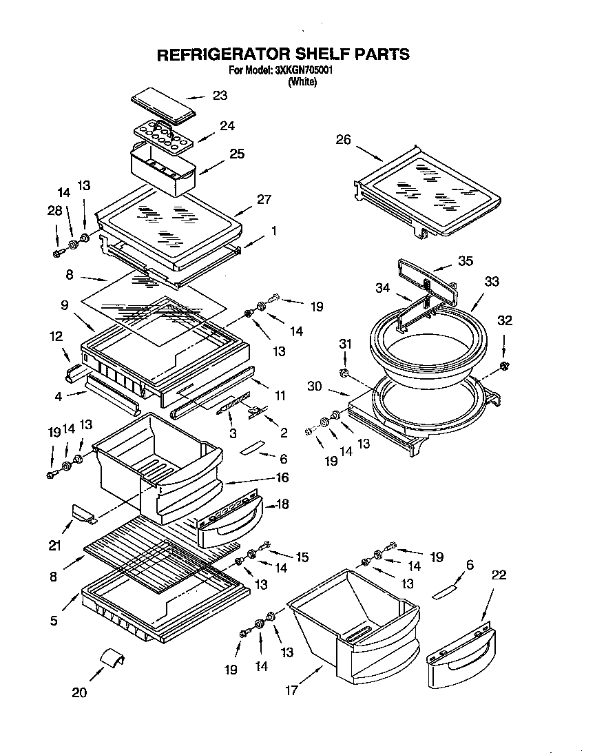 Bauknecht 3XKGN705001 refrigerator shelf diagram