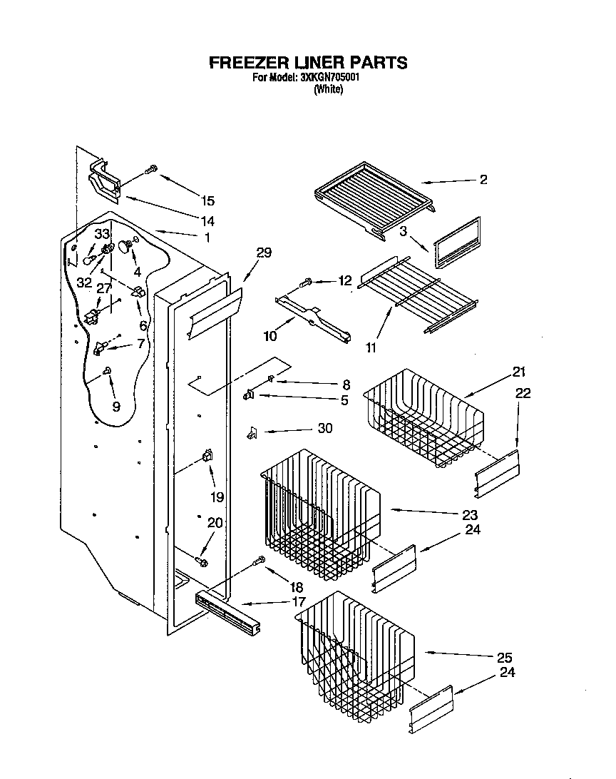Bauknecht 3XKGN705001 freezer liner diagram