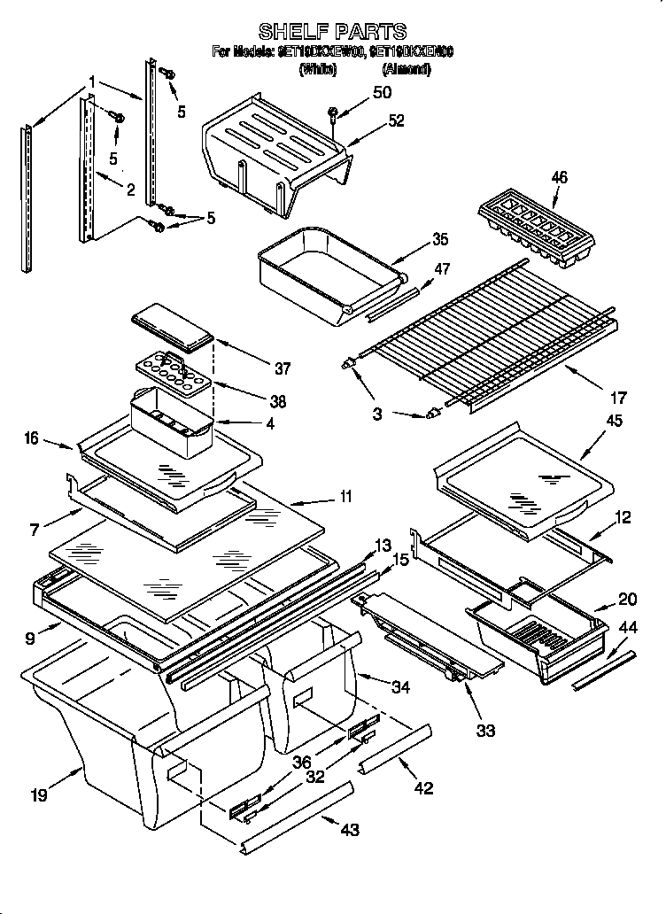 Whirlpool 9ET19DKXEW00 shelf diagram