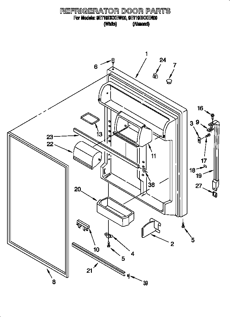 Whirlpool 9ET19DKXEW00 refrigerator door diagram
