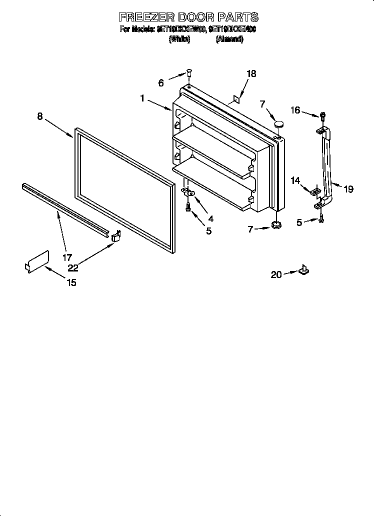 Whirlpool 9ET19DKXEW00 freezer door diagram