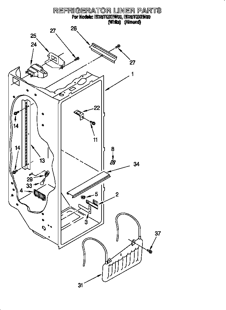 Whirlpool 824421985 refrigerator liner diagram
